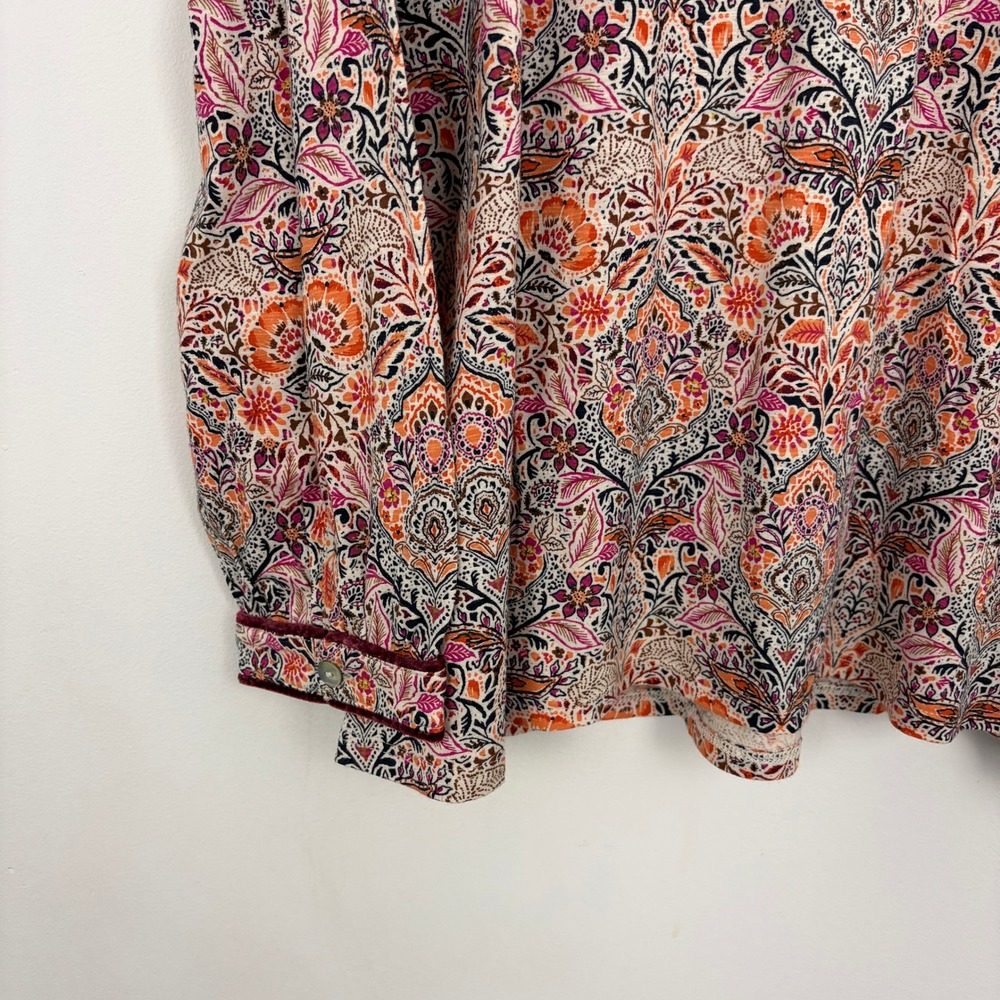 J.Jill Velvet Contrast Trim Top Floral Multicolor Festive Shirt Paisley Size XL - Picture 5 of 8